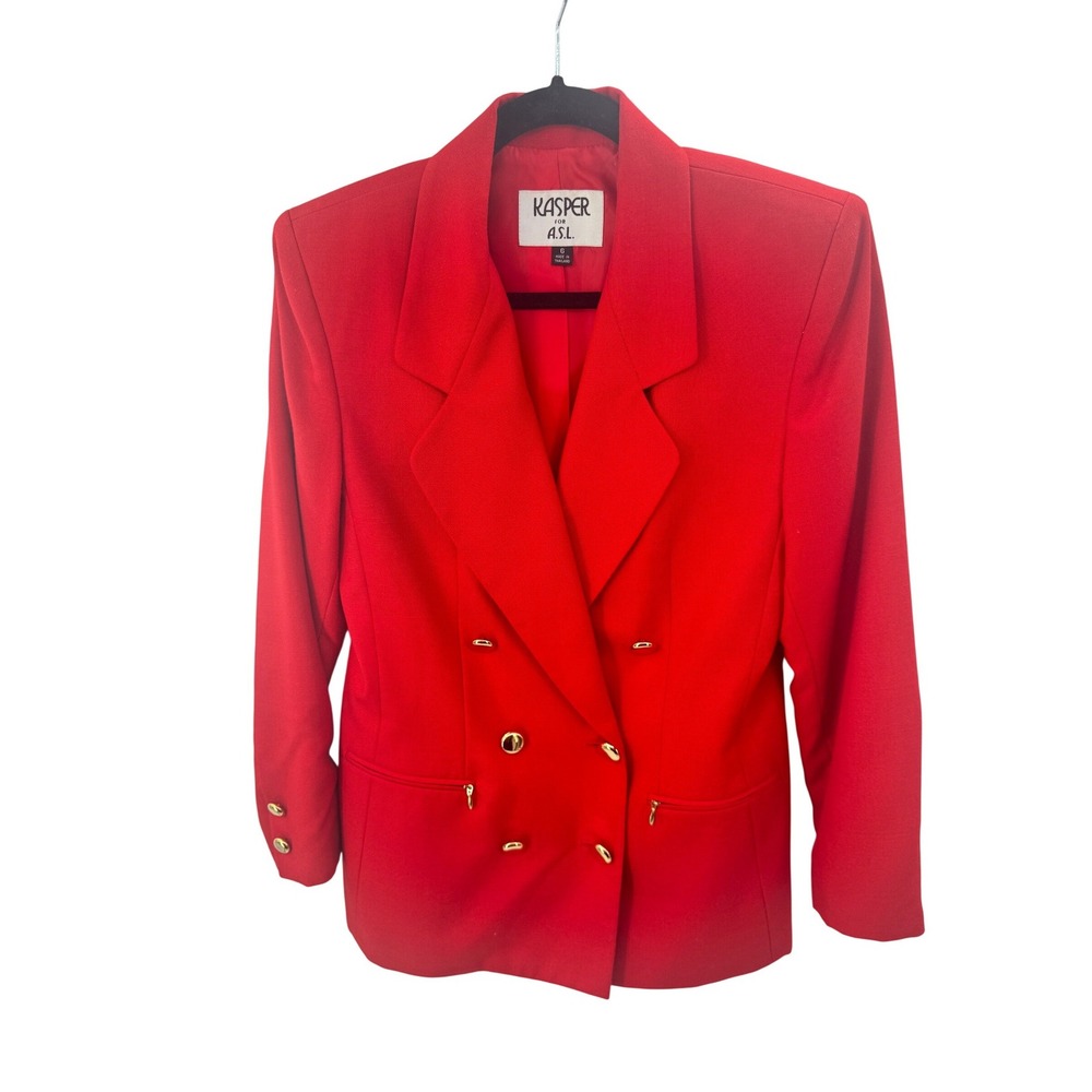 Kasper for A.S.L. Blazer Red Size 6 Double Breasted Vintage Power Suit